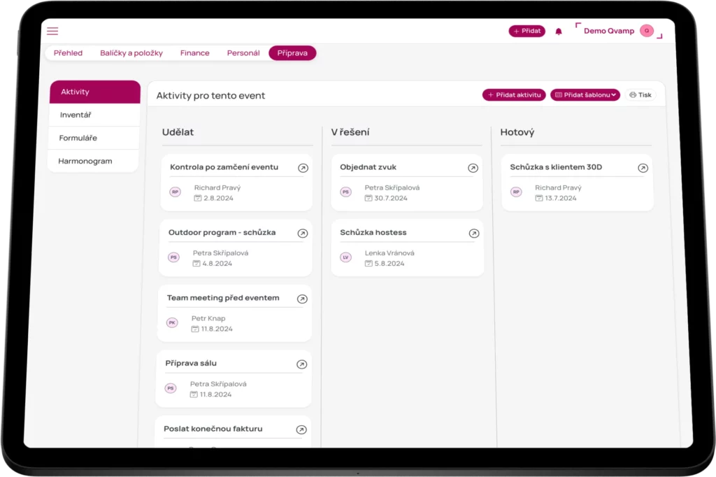 aktivity v event software