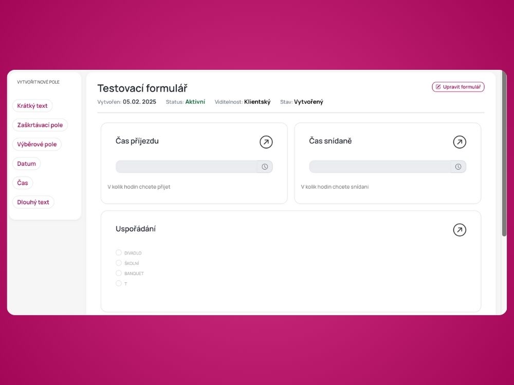 elektronický formulář event software qvamp